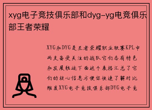 xyg电子竞技俱乐部和dyg-yg电竞俱乐部王者荣耀